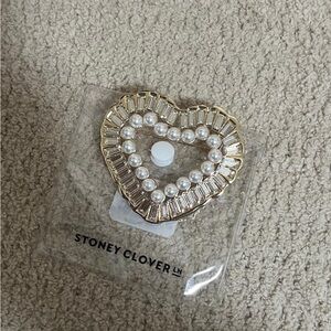 Stoney Clover heart shaped gold tone and pearl brooch. New in pouch.